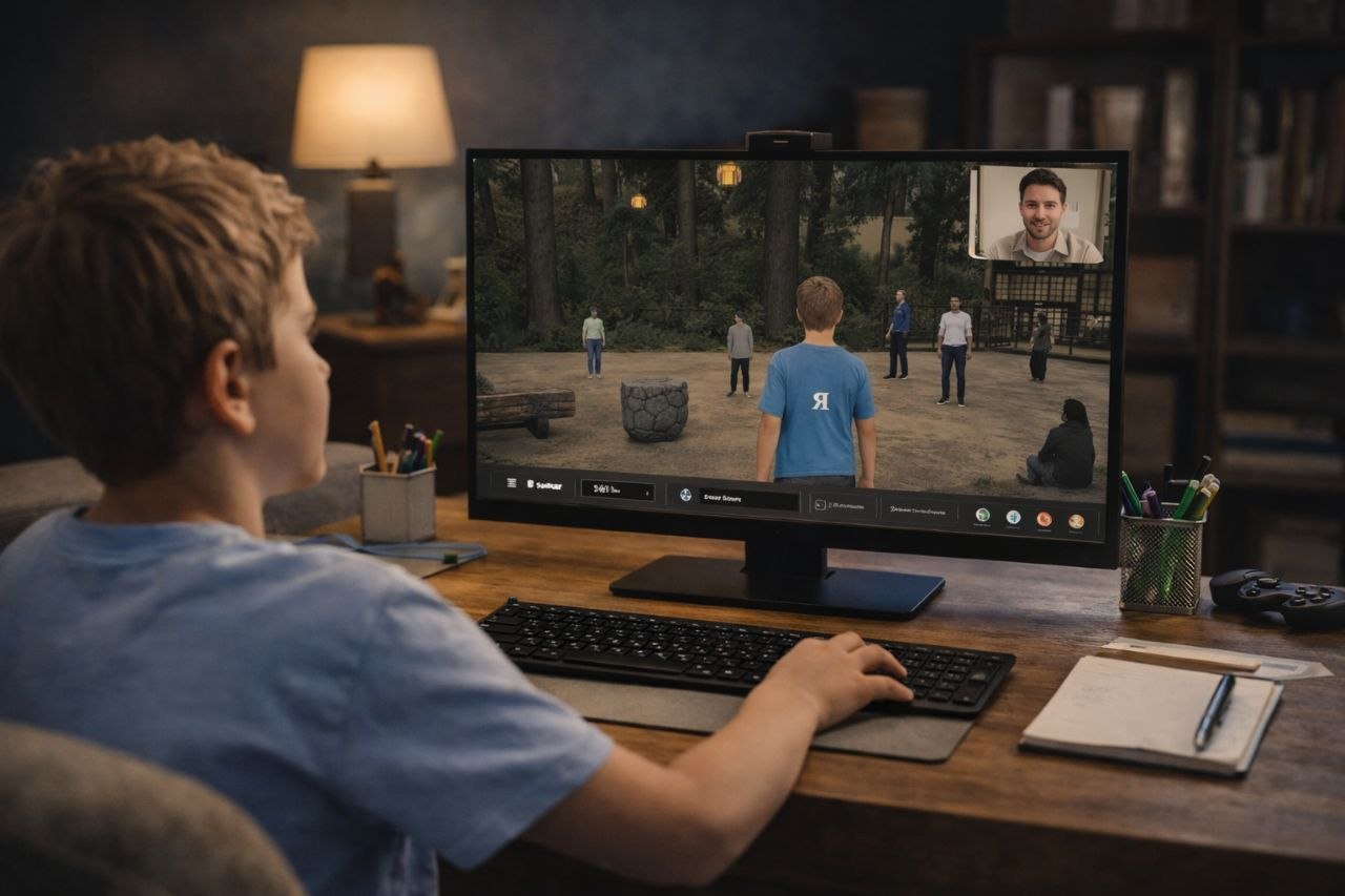 Подросток на сессии в лесном 3D-пространстве