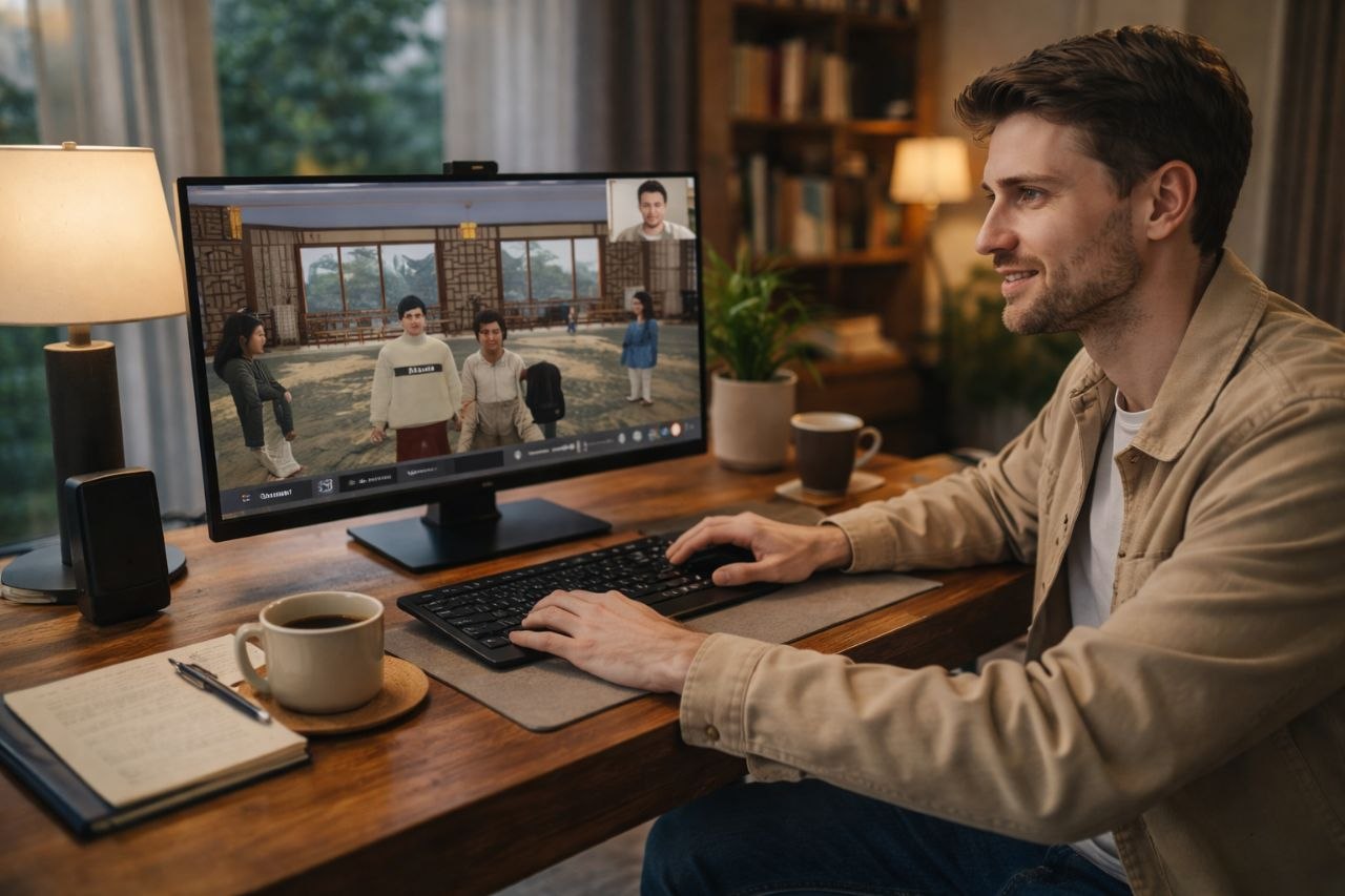 Терапевт за&nbsp;компьютером: расстановка в&nbsp;интерьере с&nbsp;несколькими аватарами на&nbsp;экране